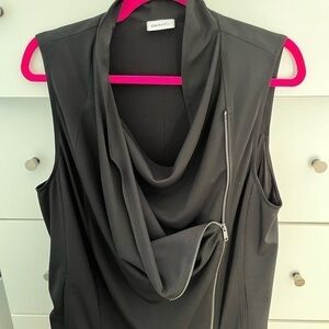 DKNYC Black cowl neck zip sleeveless top / vest goth edgy chic biker L/XL